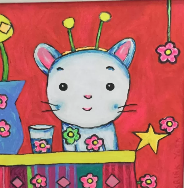 Alien cat painting by Krirk Yoonpun at Million Toy Museum