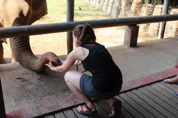 Shanna feeding melon to a new friend
