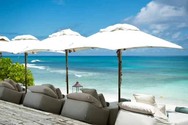Beach umbrellas overlooking the Indian Ocean