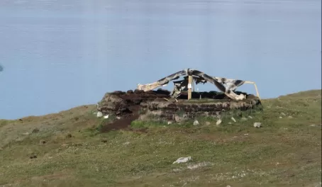 This hut is being rebuilt with seal skin, whale bones and other traditional methods