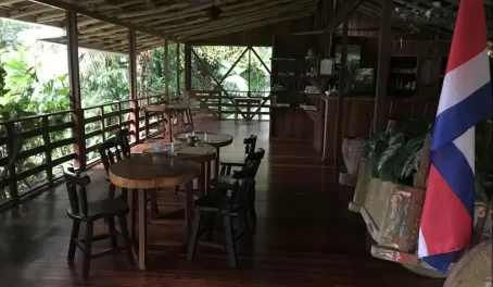 Grabbing some coffee in the dining area before birdwatching