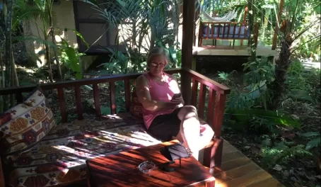 Mom relaxing on the front porch