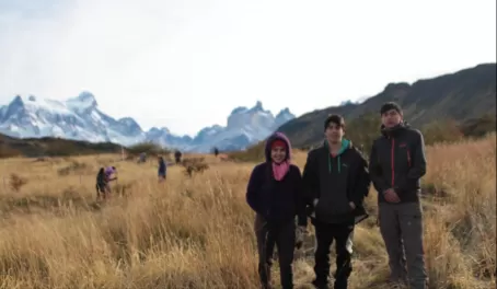 Posing with the scenery during a class field trip to reforest Torres del Paine National Park