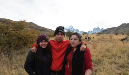 Taking a break with friends during class field trip to reforest Torres del Paine National Park