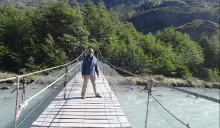 walking the bridge to Grey Glacier