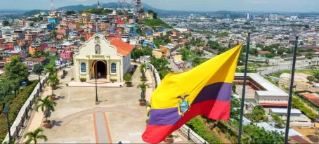 Flag and church in Guayaquil