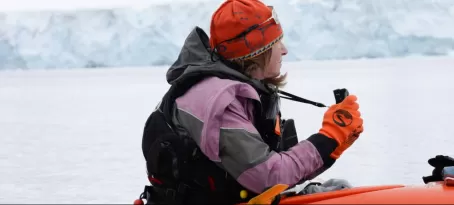 Liz, our fearless kayaking guide! Kayaking in Antarctica!
