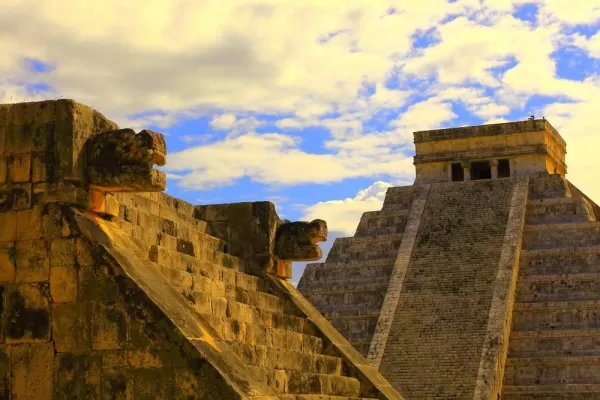 Mayan Chichen Itza Pyramid and Platform sunset
