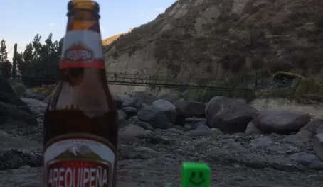 Sampson enjoying a local brew at Chacapi Hot Springs