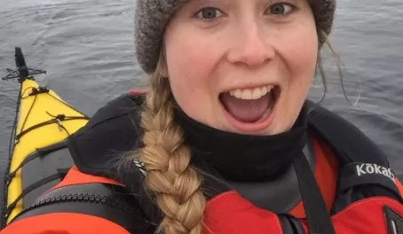 Meg the happy camper after a leopard seal encounter
