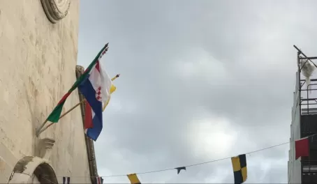 Flags adorn Korcula old city