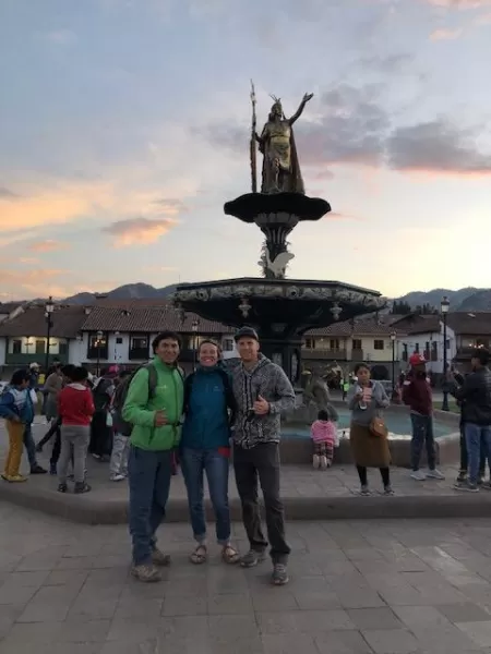 The central plaza in downtown Cusco with our guide Edwin.