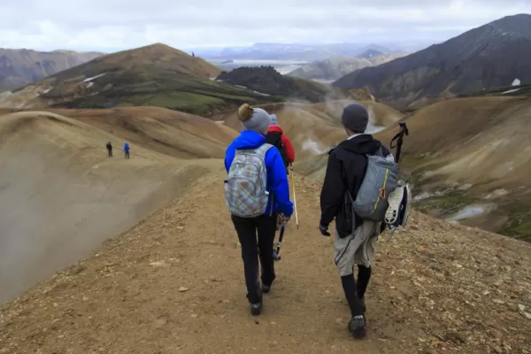 Hikers wander through the Icelandic Highlands