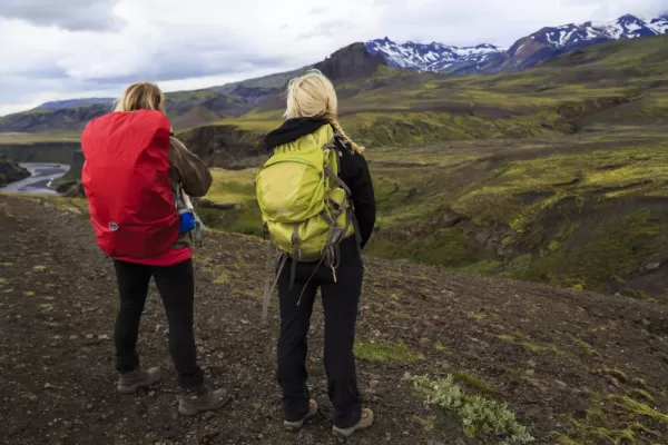 Hikers look out over the beuaty of Iceland's Highlands