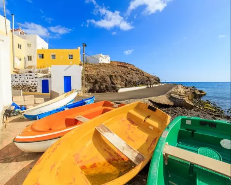 Colorful traditional fishing boats in Greece