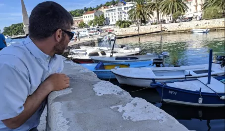Admiring the fishing boats in Hvar