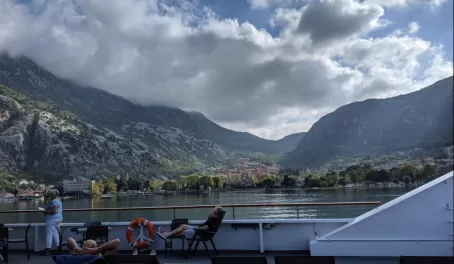 Enjoying the views of the bay of Kotor from the sundeck