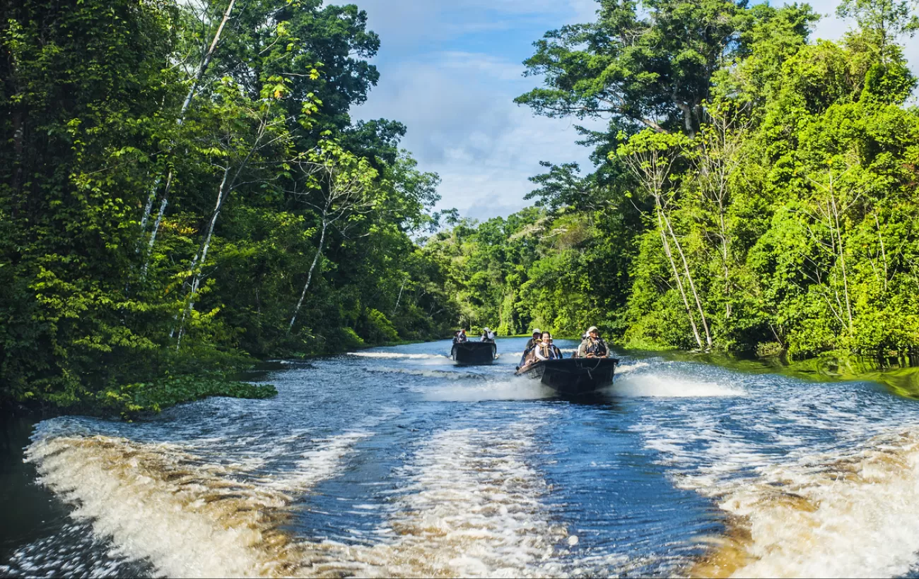 Skiff ride in the Amazon