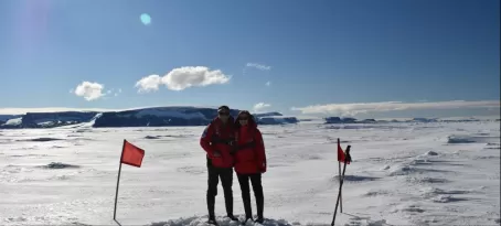 Standing over 400 meters of ocean on "fast ice".