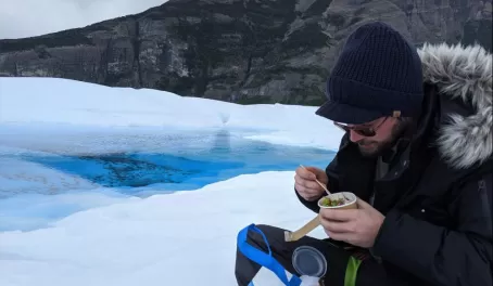 Just casually eating food... on a glacier