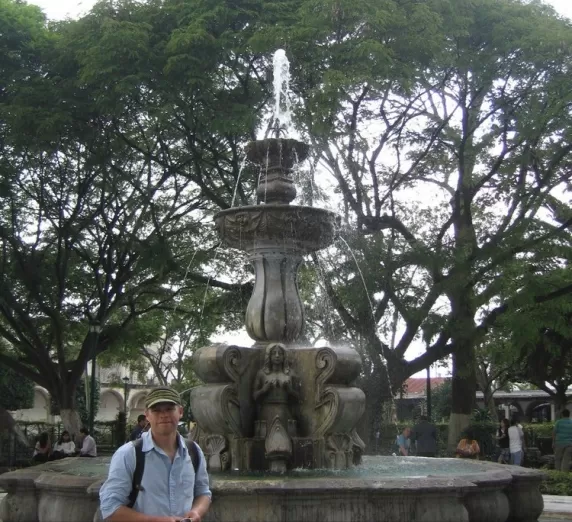 Joe at the fountain in the main plaza