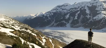 Traveler on a glacier tour of Alaska.