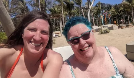 Mom and I on the beach at Nuevo Vallarta