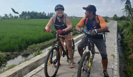 Biking in the rice fields in Ubud, Bali