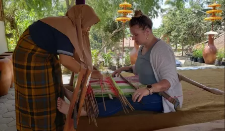 Rae Brouwer practicing traditional sarong weaving