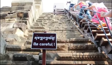 Be careful! Steps climbing up to the top of the temples at Angkor Wat.