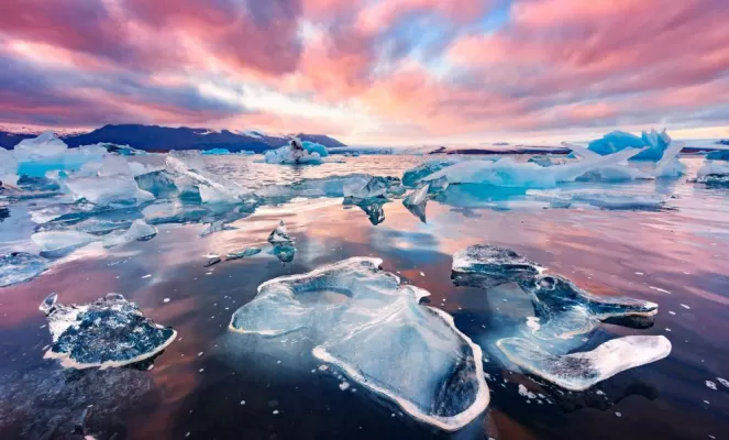 Incredible landscape with icebergs in Jokulsarlon glacial lagoon. Vatnajokull National Park, southeast Iceland, Europ