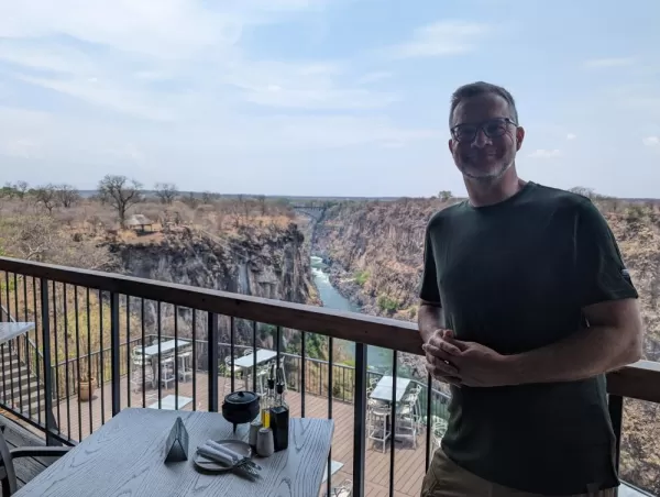 Me at the Lookout Cafe overlooking the Batonka Gorge