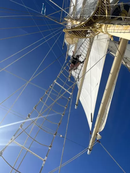 Climbing the mast of the Star Flyer