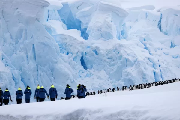 Travelers exploring Antarctica