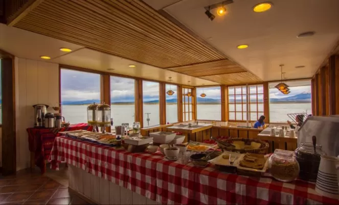 Dining area of Weskar Lodge in Puerto Natales