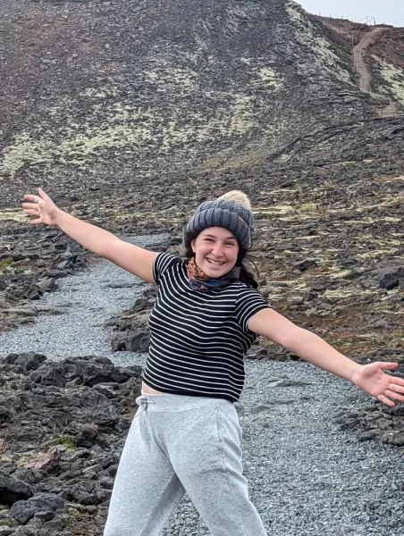 Samantha hiking to the volcano, Iceland