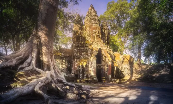 Ancient Gates of Bayon Temple in Angkor Wat