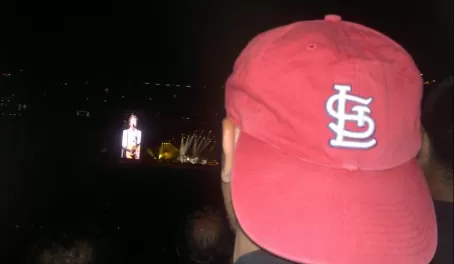 Santiago wearing my Cardinals cap at the Paul McCartney concert in Lima (you can see Sir Paul on the screen).  This picture arrived just as I landed at home.