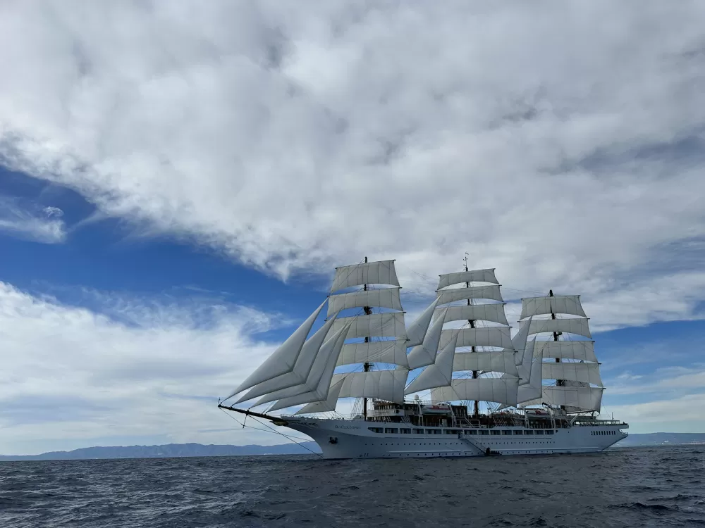 Lovely zodiac ride to see Sea Cloud Spirit at full sail