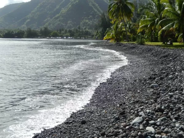 Enjoy the black sand beach in Tahiti