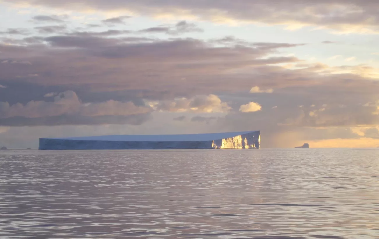 Sunset and icebergs during Antarctica cruise