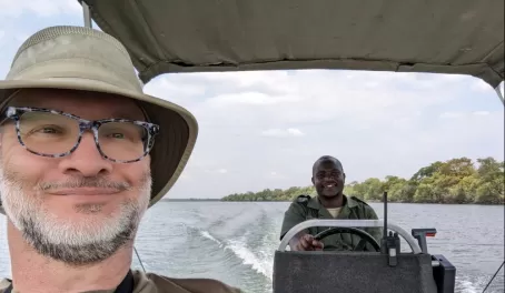 Traveling between Lower Zambezi Camps via boat on the Zambezi River