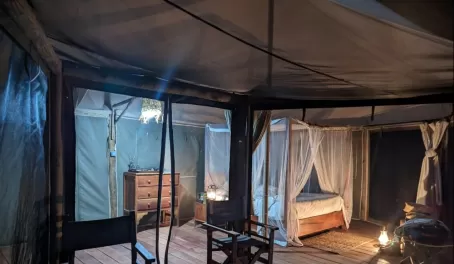Musekese Camp tent at night