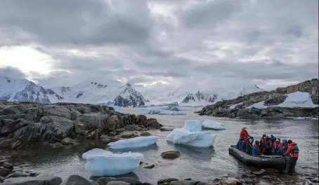 Zodiac Landing among Icebergs