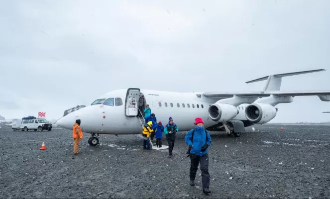 Deplaning on an Antarctica21 air cruise
