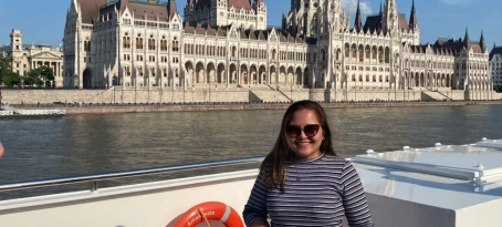 Me aboard the AmaSonata, with the magnificent Parliament Building in the background