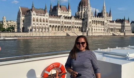 Me aboard the AmaSonata, with the magnificent Parliament Building in the background