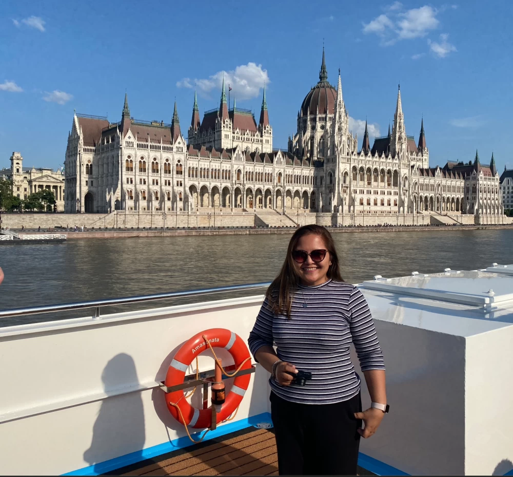 Me aboard the AmaSonata, with the magnificent Parliament Building in the background