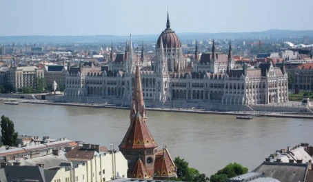 Panoramic view of Pest side taken from the Fisherman's Bastion