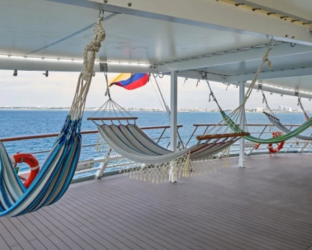 Observation deck hammock area on the ship National Geographic Islander II